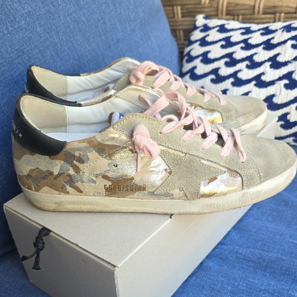 Golden Goose Camouflage Sneakers with Pink Accents
